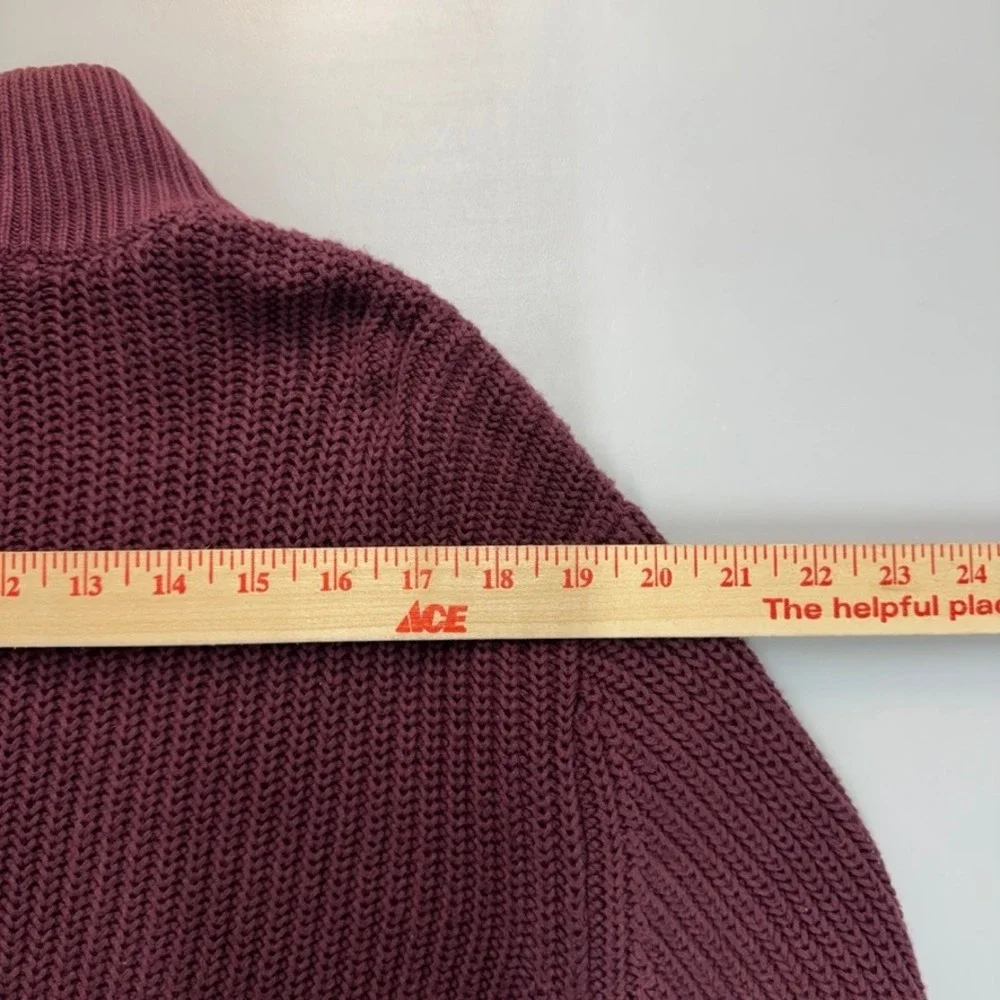 LL Bean Mens Full Zip Mock Neck Sweater Burgundy Cotton Shaker Stitch L-REG